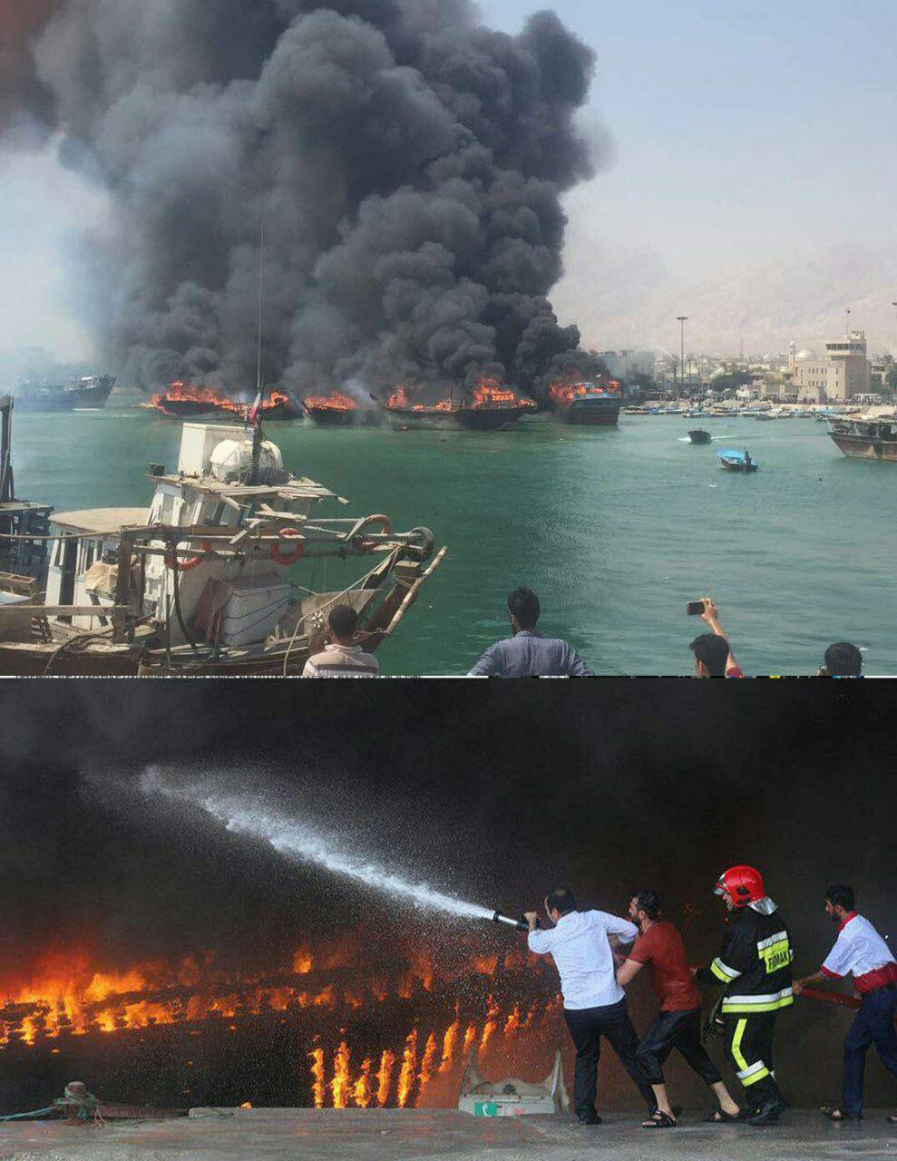 صور: احتراق 14 سفينة ايرانية في احدى مواني البلاد