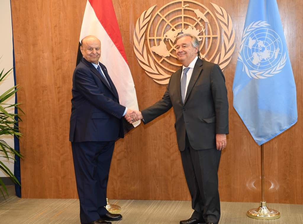 الرئيس هادي يناقش مع أمين عام الأمم المتحدة القرارات المتصلة بأوضاع اليمن وإنهاء الانقلاب